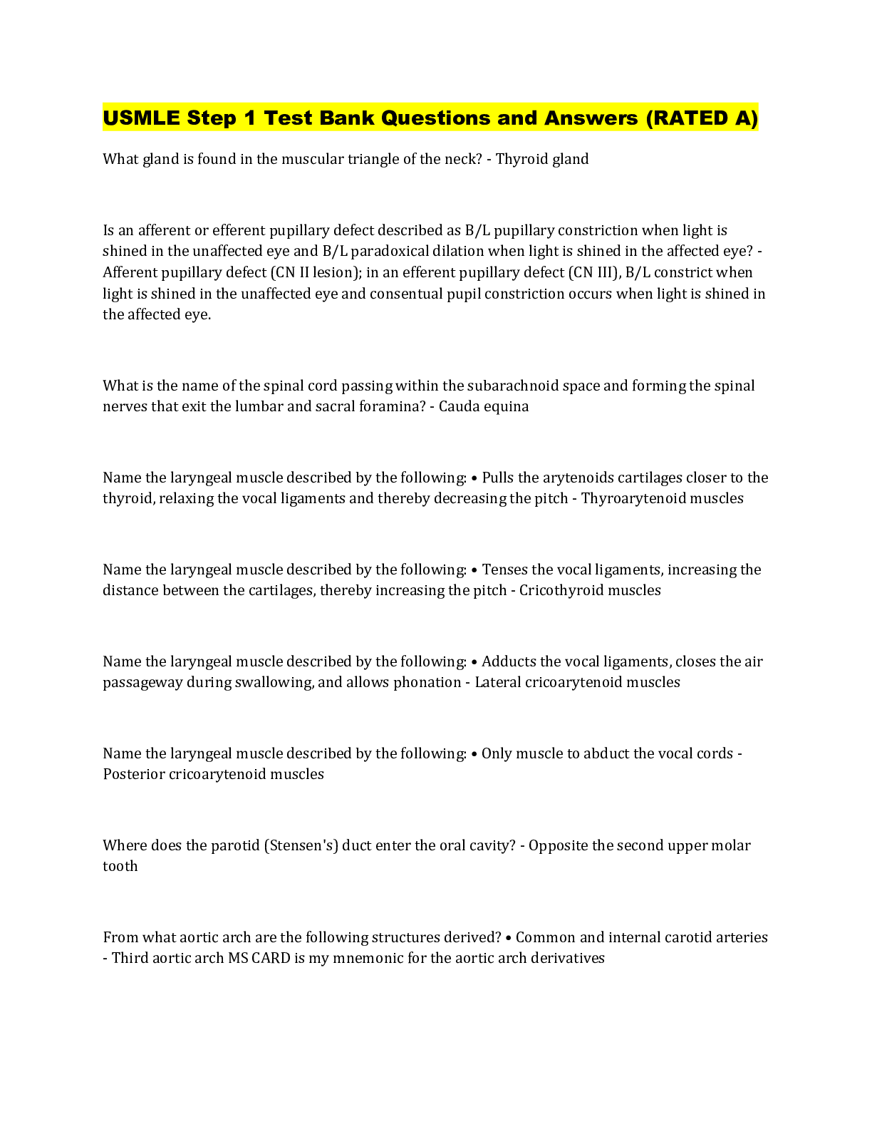 USMLE Step 1 Biochemistry (2022) Questions and Answers Browsegrades